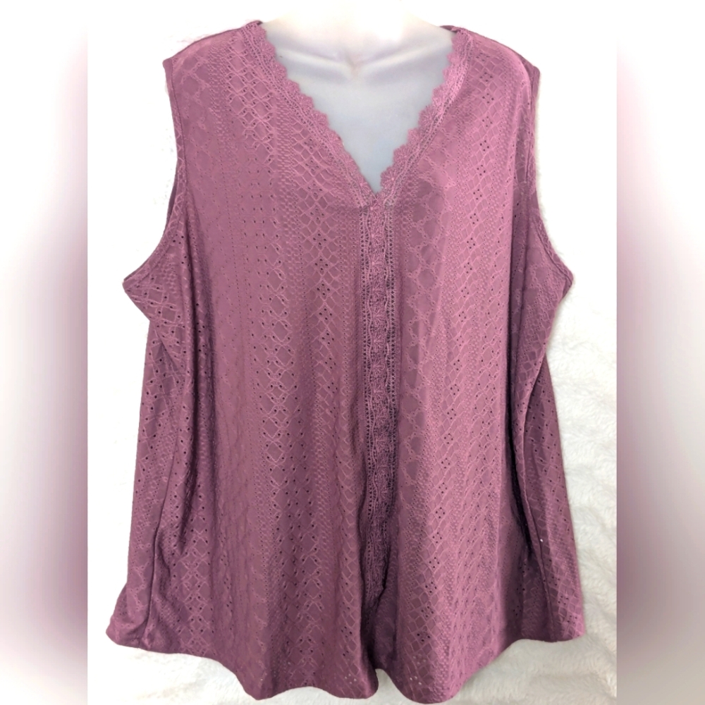 🆕 VISLILY cute Lace Vneck Tank Top Sz 3XL Mauve Eyelet Lace Blouse
